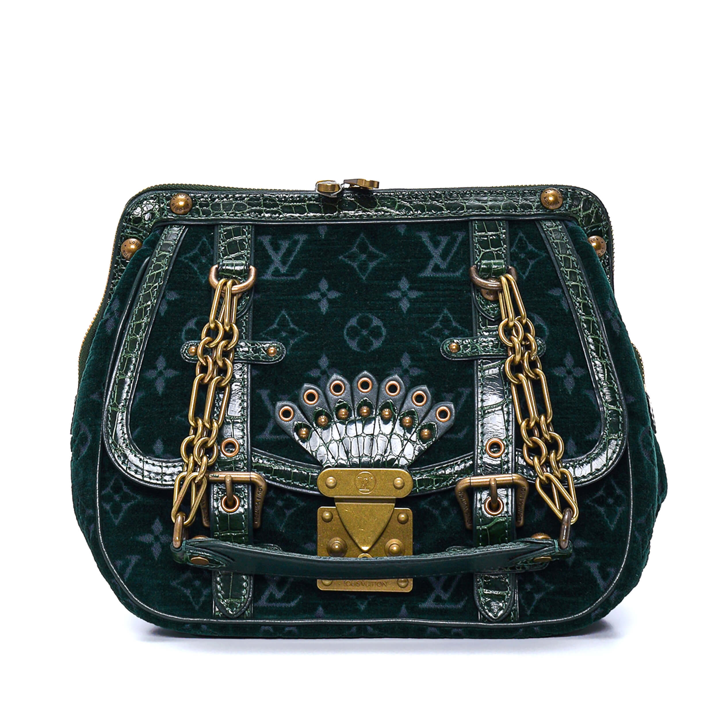 Louis Vuitton - Green Monogram Velour & Alligator Gracie Bag